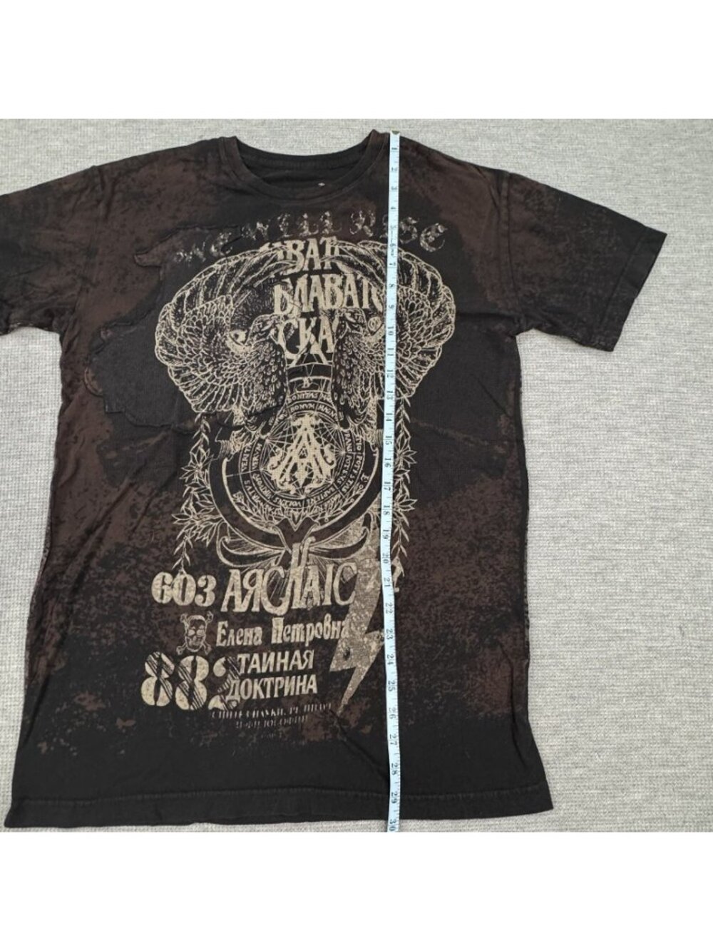Archaic By Affliction Distressed Graphic T-Shirt Mens Lg Black/Brown Acid Wash - Picture 10 of 13